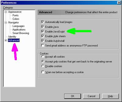 Netscape Preferences window